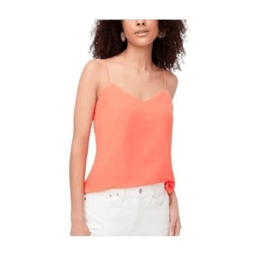 J. Crew Scalloped Camisole Top Neon Coral Pink V-Neck Adjustable Straps 8